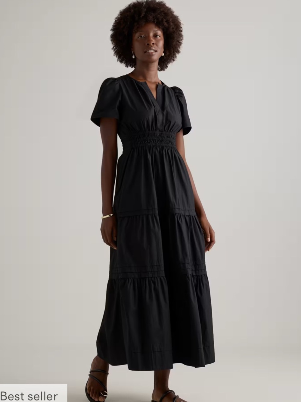 Quince NWT Black 100% Organic Cotton Poplin Tiered Maxi Dress Medium